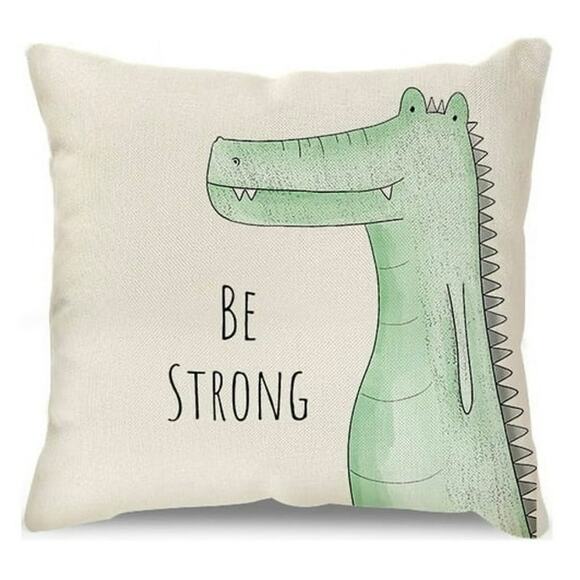 NEW Be Strong Crocodile Nursery Throw Pillow Cover Kids Room Neutral Decor - Picture 1 of 4